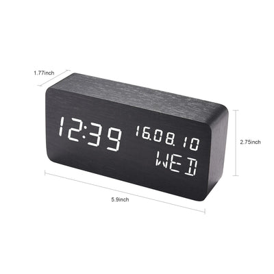 Desk Wooden Alarm Clock with Voice Control Date Temperature Adjustable 3 Brightness Display LED Digital Alarm Clocks for Bedroom